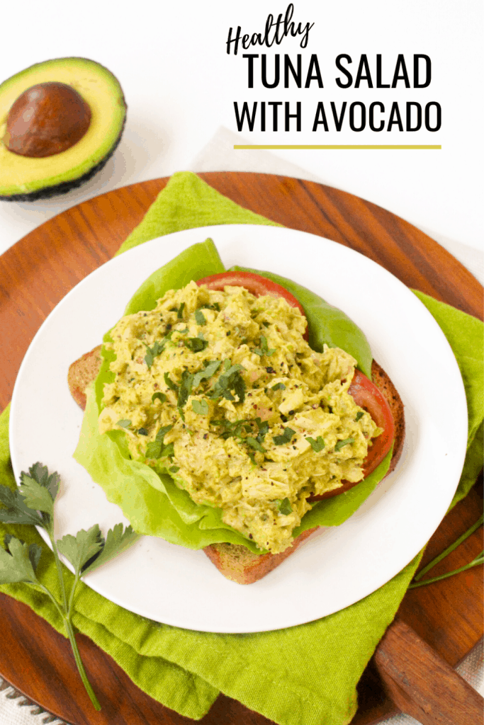 no mayo tuna salad with avocado on toast