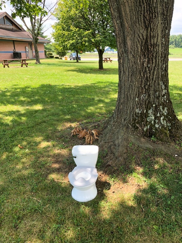 toddler potty under a tree outside