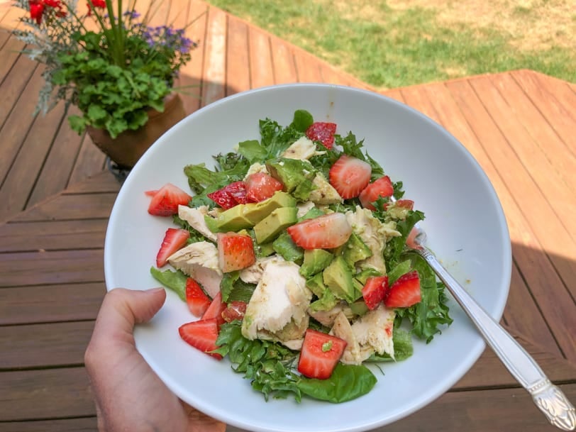 chicken salad with strawberries and avocado