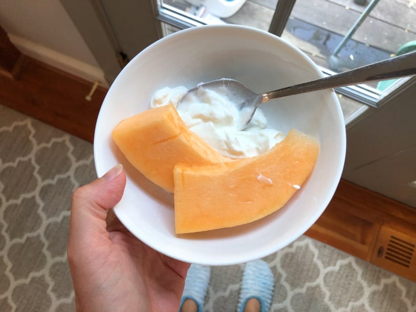 juicy cantaloupe with plain greek yogurt