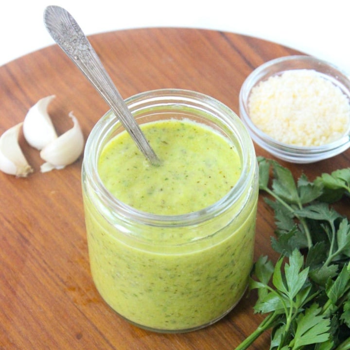 creamy parmesan Italian dressing in a glass jar