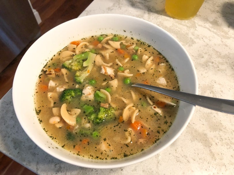 chicken noodle soup with extra veggies and chicken