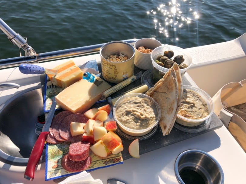 appetizer spread on a boat