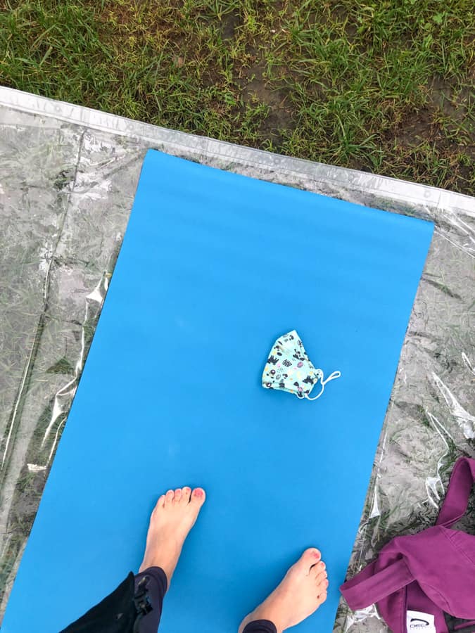 shower curtain under a yoga mat for outdoor yoga