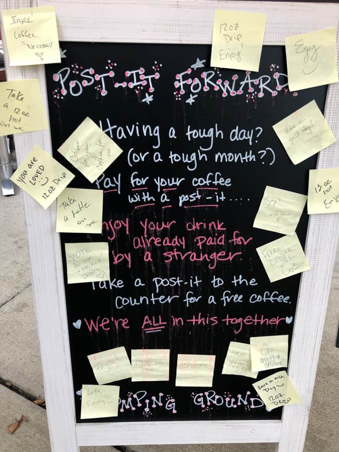 pay it forward coffee shop sign