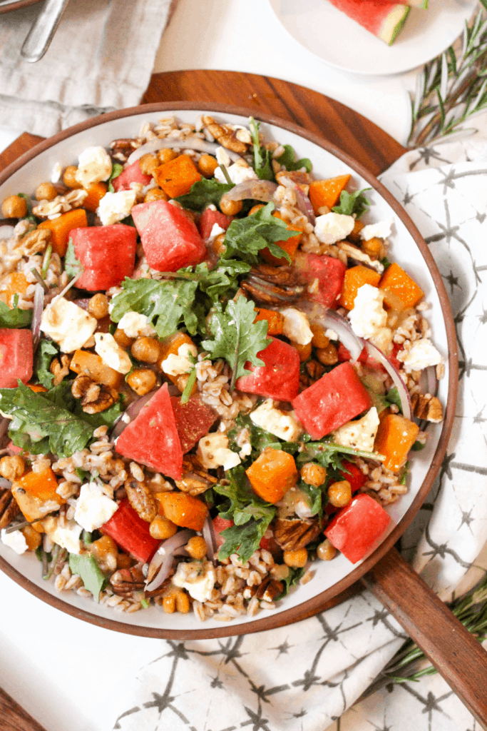 fall harvest salad with watermelon and butternut squash
