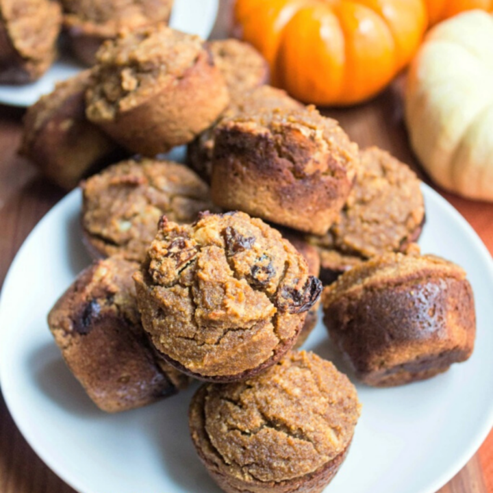 stack of pumpkin muffins on a plate