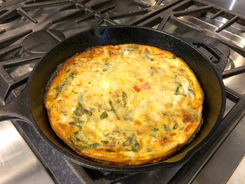 frittata with bacon, bell pepper, basil, and cheese