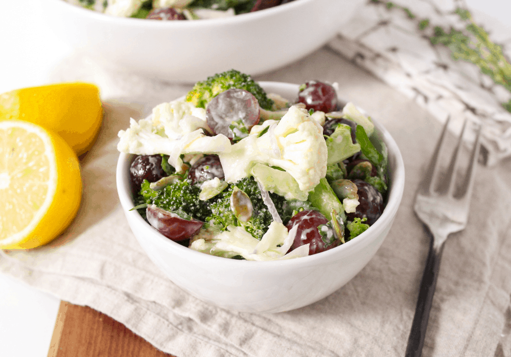 cauliflower salad with broccoli and grapes