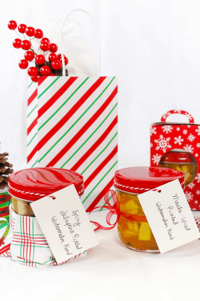 homemade holiday gift idea: jarred pickled watermelon rinds