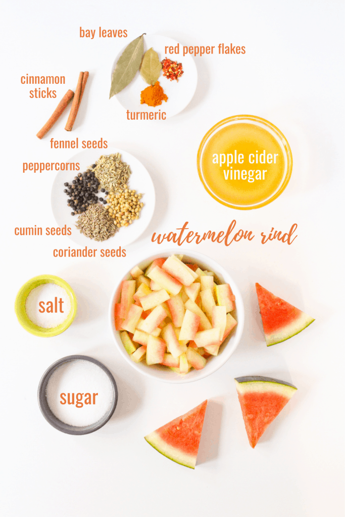 Indian spiced pickled watermelon rind ingredients