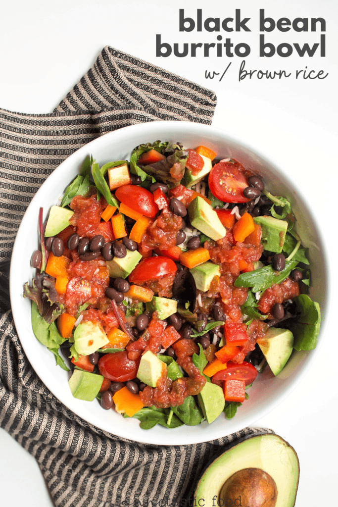 Mexican brown rice salad bowl with avocado