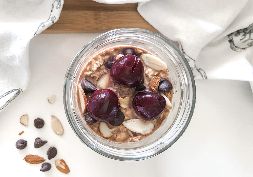 cherry oatmeal with chocolate chips and almonds