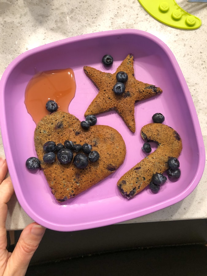 blueberry pancakes cut into fun shapes