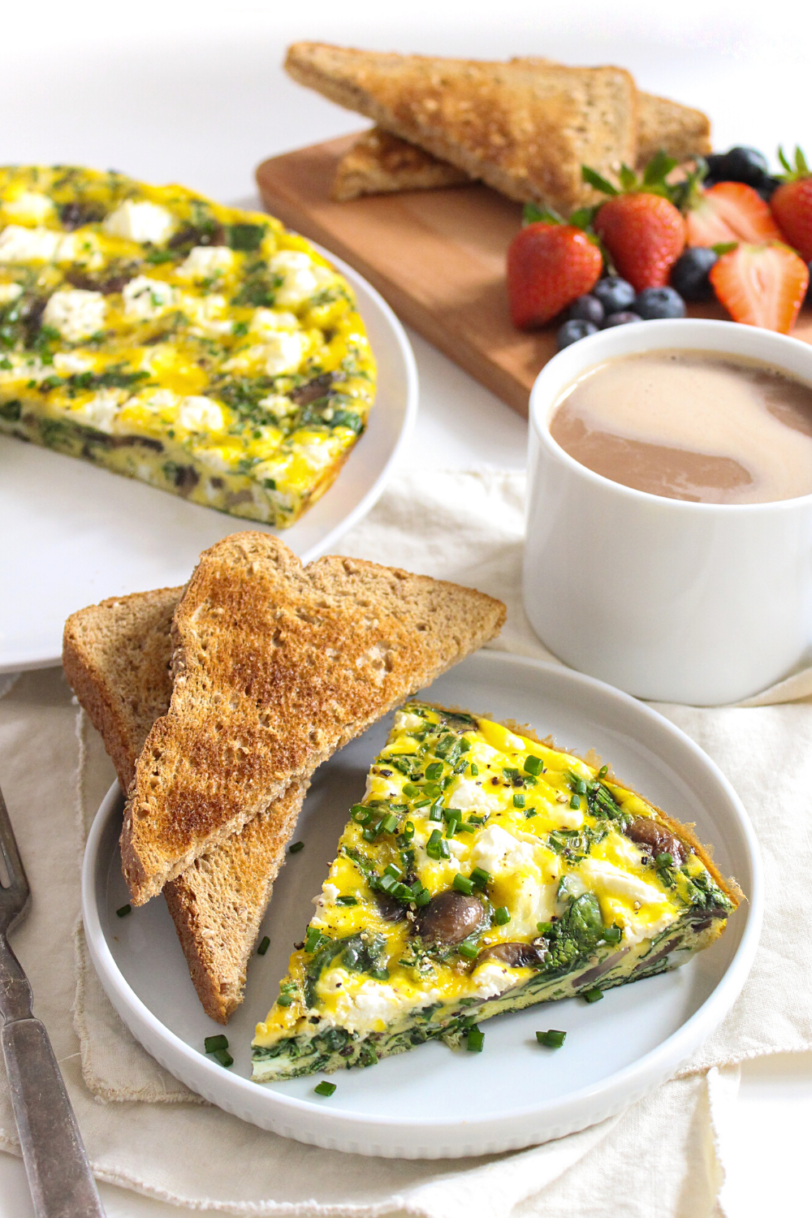 spinach frittata with spring veggies and goat cheese