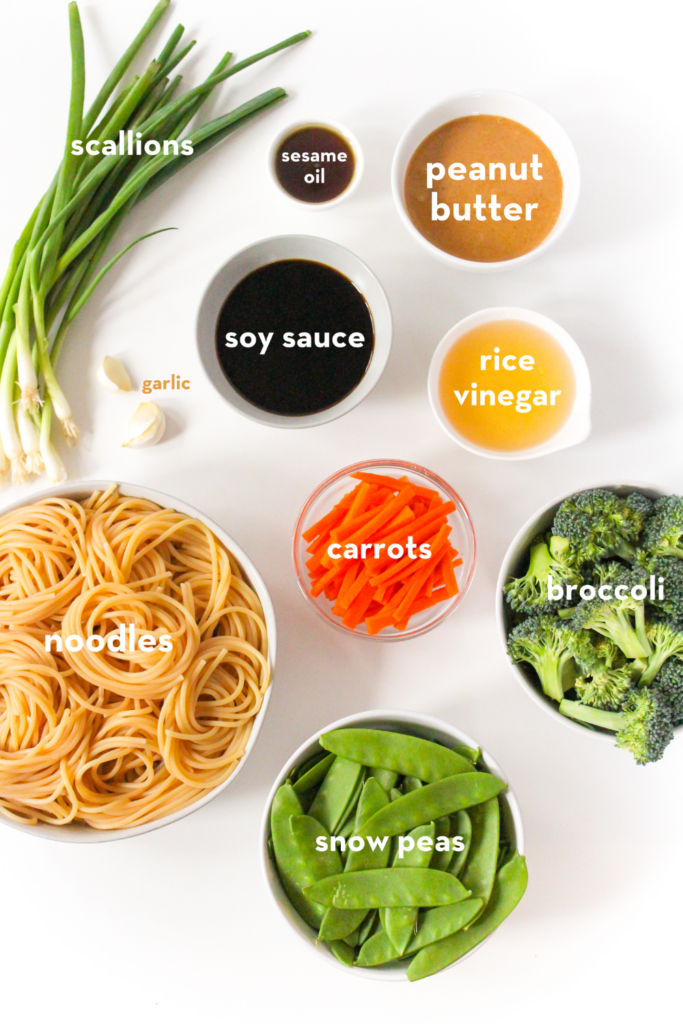 ingredients for peanut butter pasta with veggies