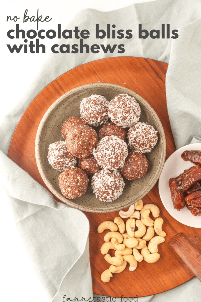 no bake chocolate bliss balls with cashews and dates