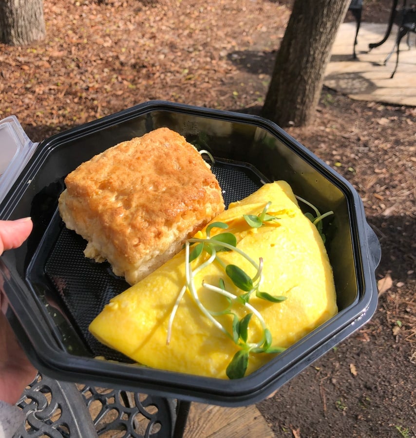 Breakfast from Treehouse Coffee Co in Duck - omelette and biscuit