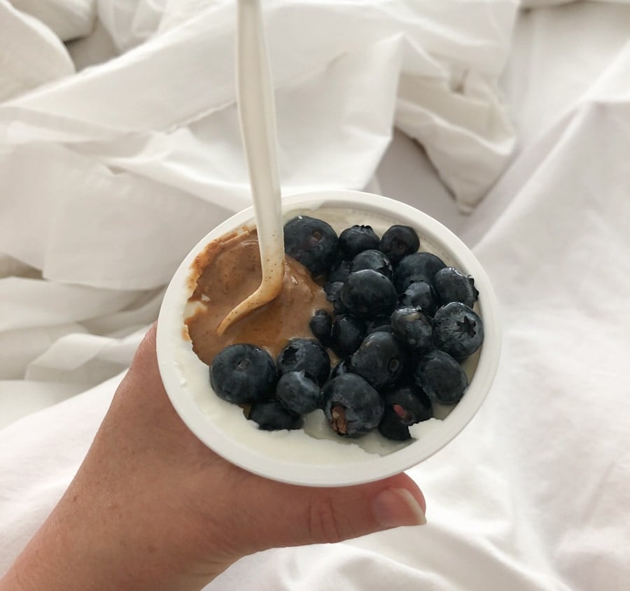 plain yogurt with blueberries and almond butter