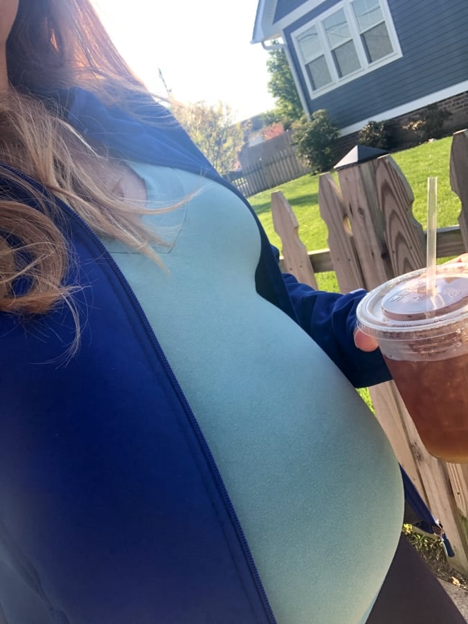 35 weeks pregnant walking with iced tea