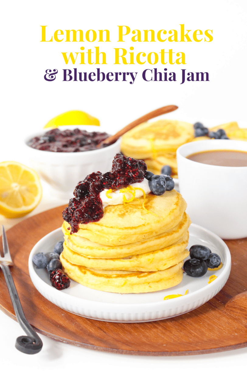 lemon ricotta pancakes with blueberry chia jam