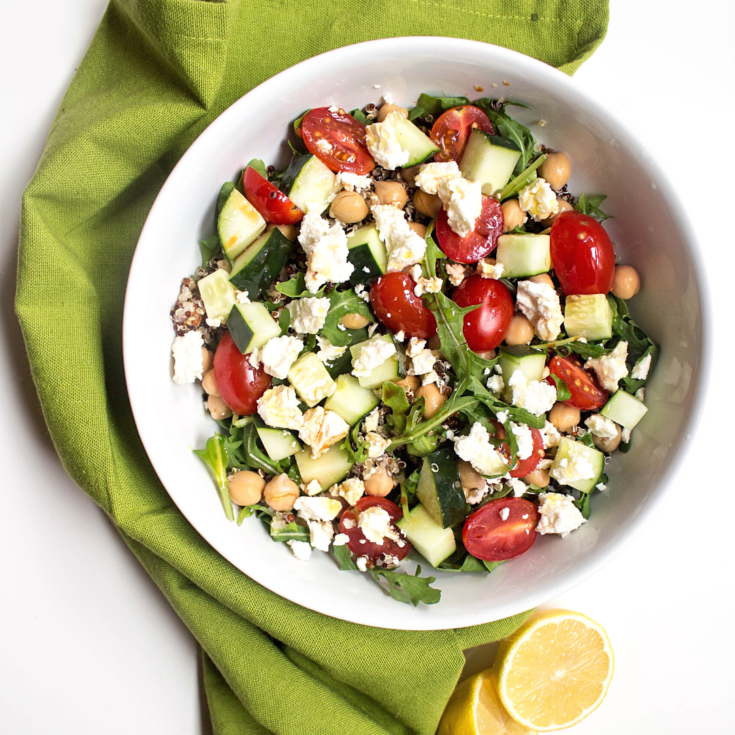 Quinoa Chickpea Salad with Feta & Arugula (Easy Packed Lunch