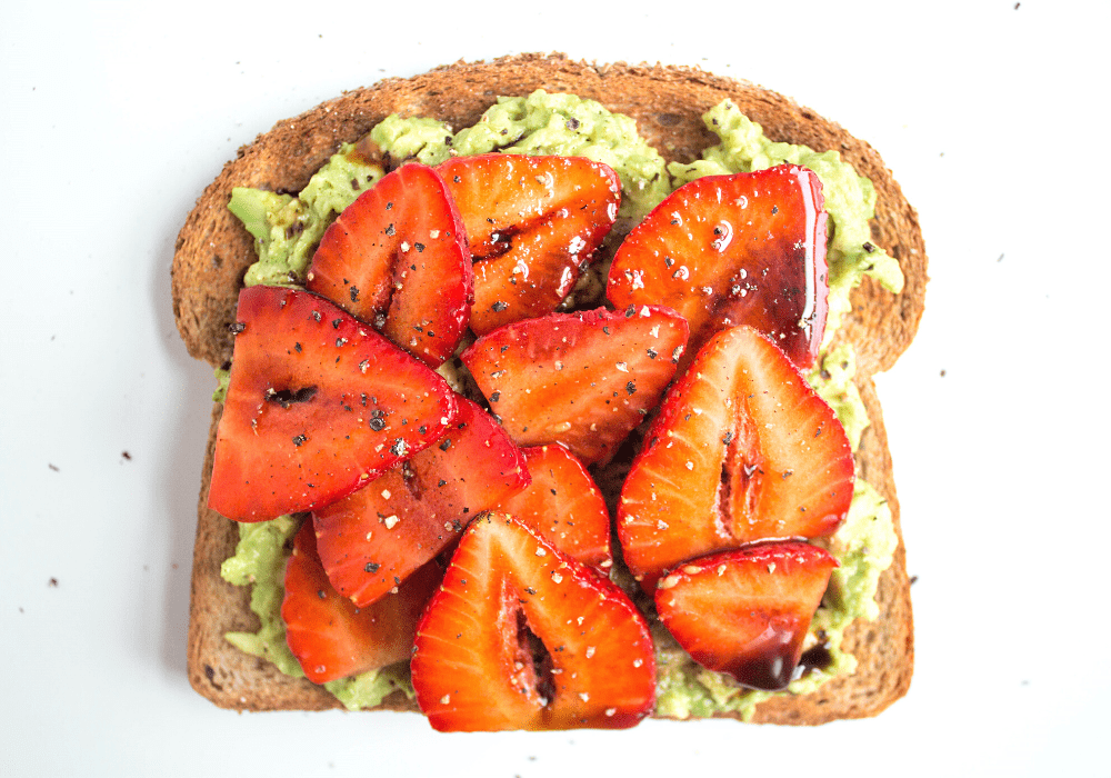 strawberry avocado toast with balsamic vinegar