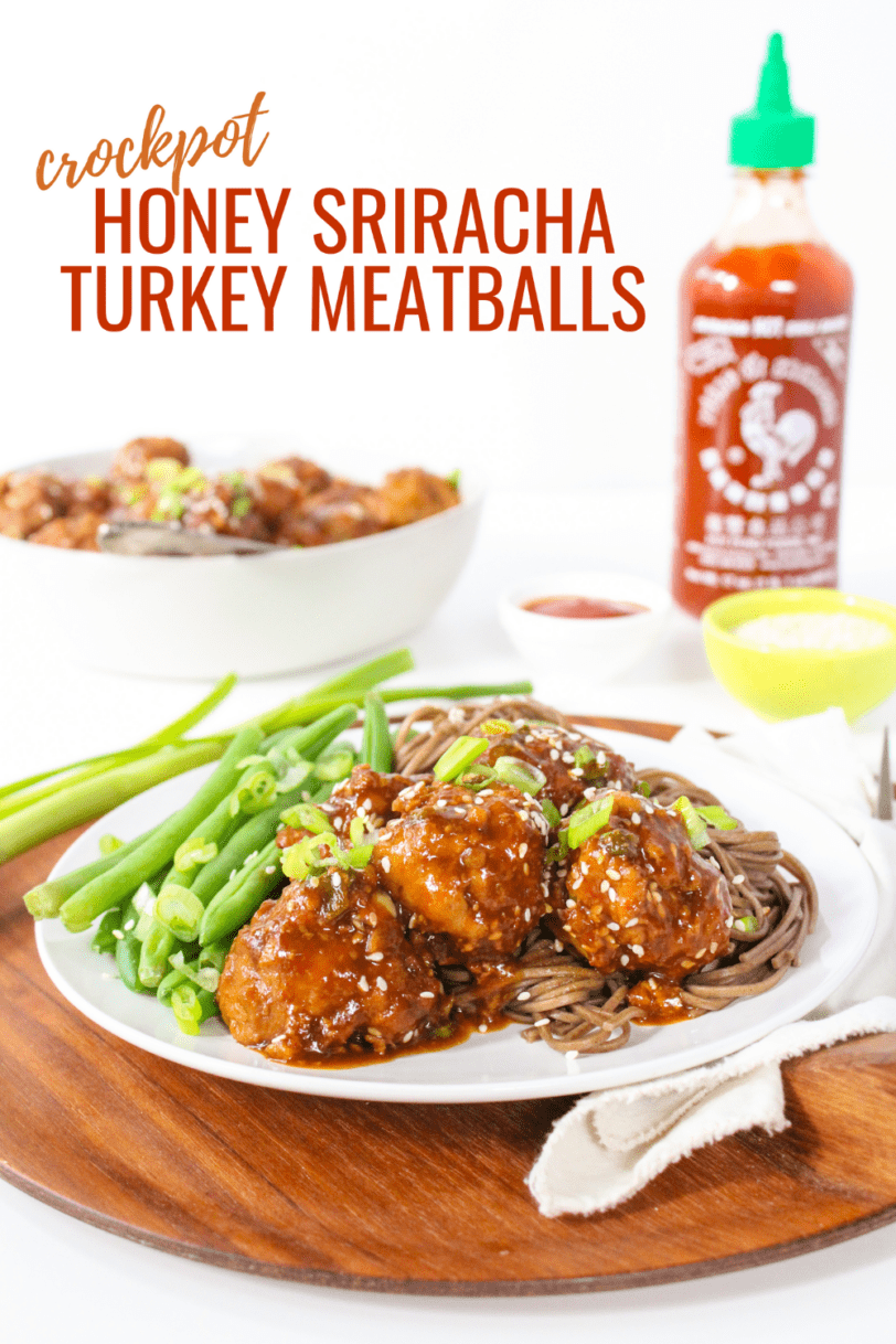 honey sriracha meatballs with ground turkey, green beans, and noodles