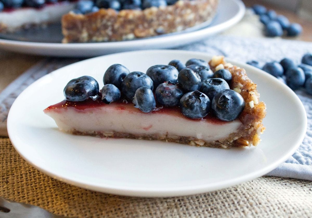 slice of no bake blueberry custard pie