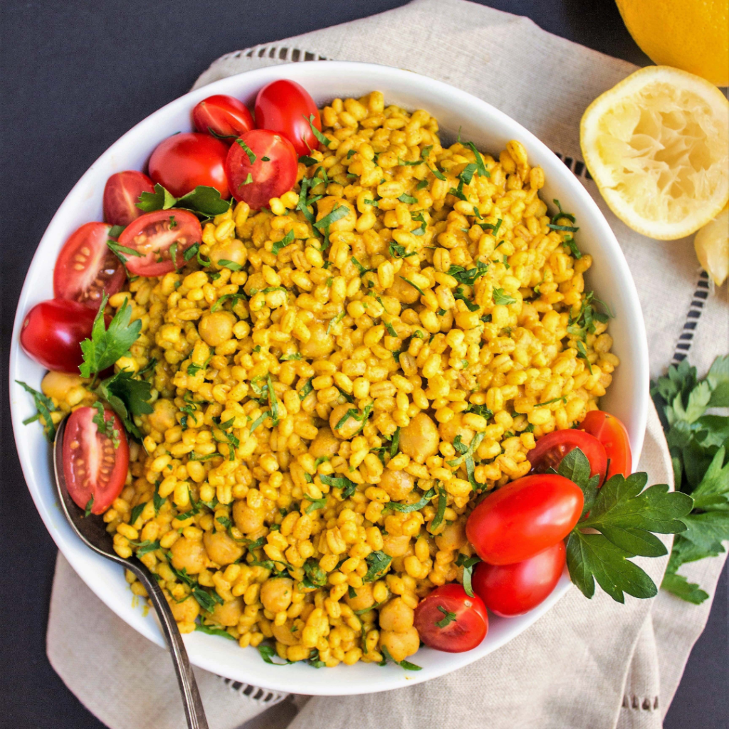 Curried Chickpea Salad with Barley (Vegan)