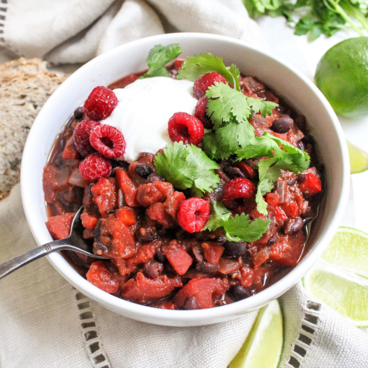 30Minute Vegan Black Bean Chipotle Chili with Raspberries