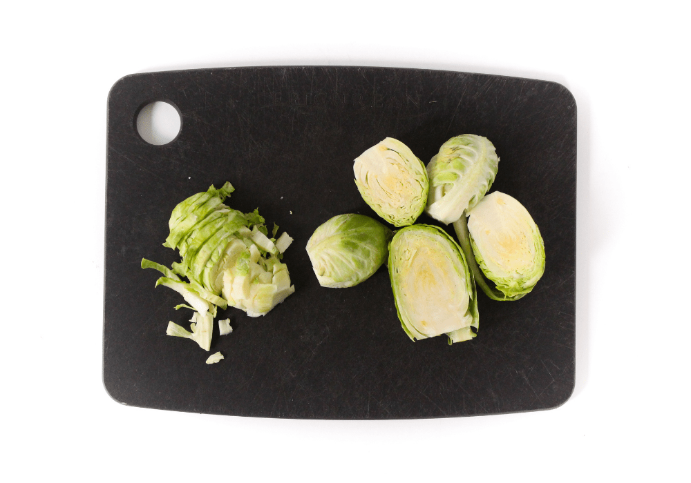 brussels sprouts on a cutting board