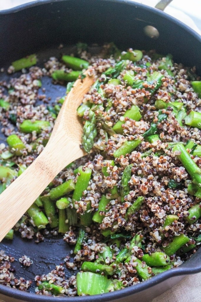 quinoa and vegetables in a skillet