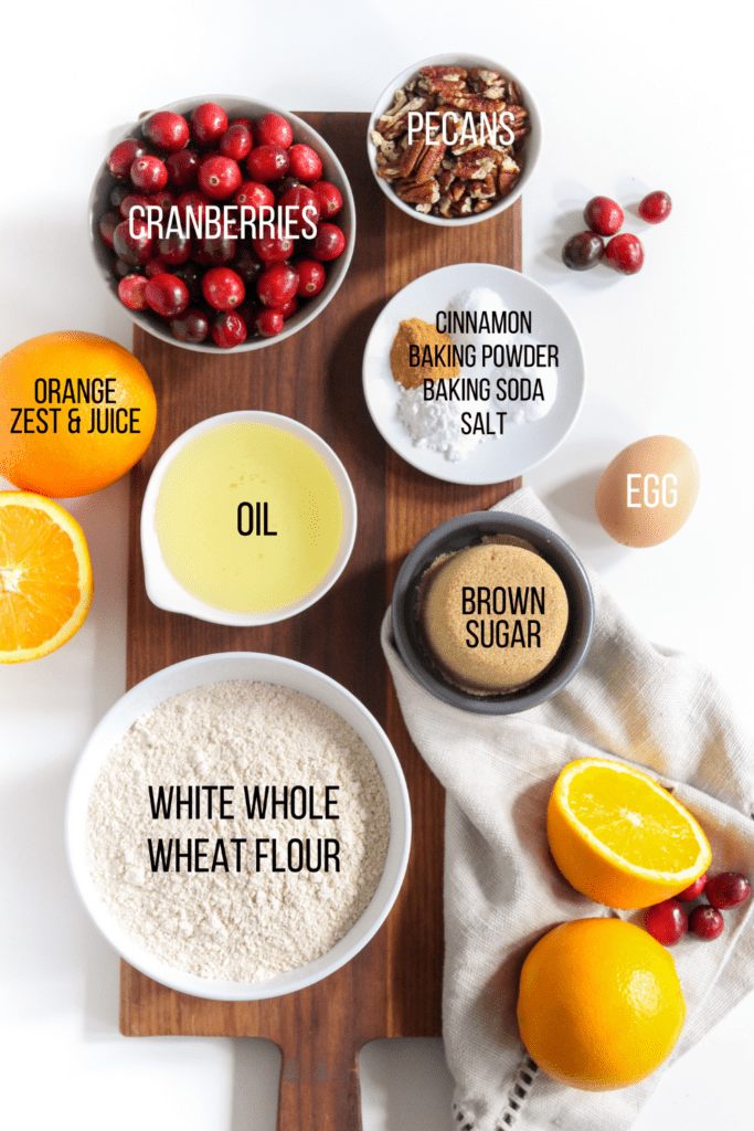 ingredients for orange bread with cranberries