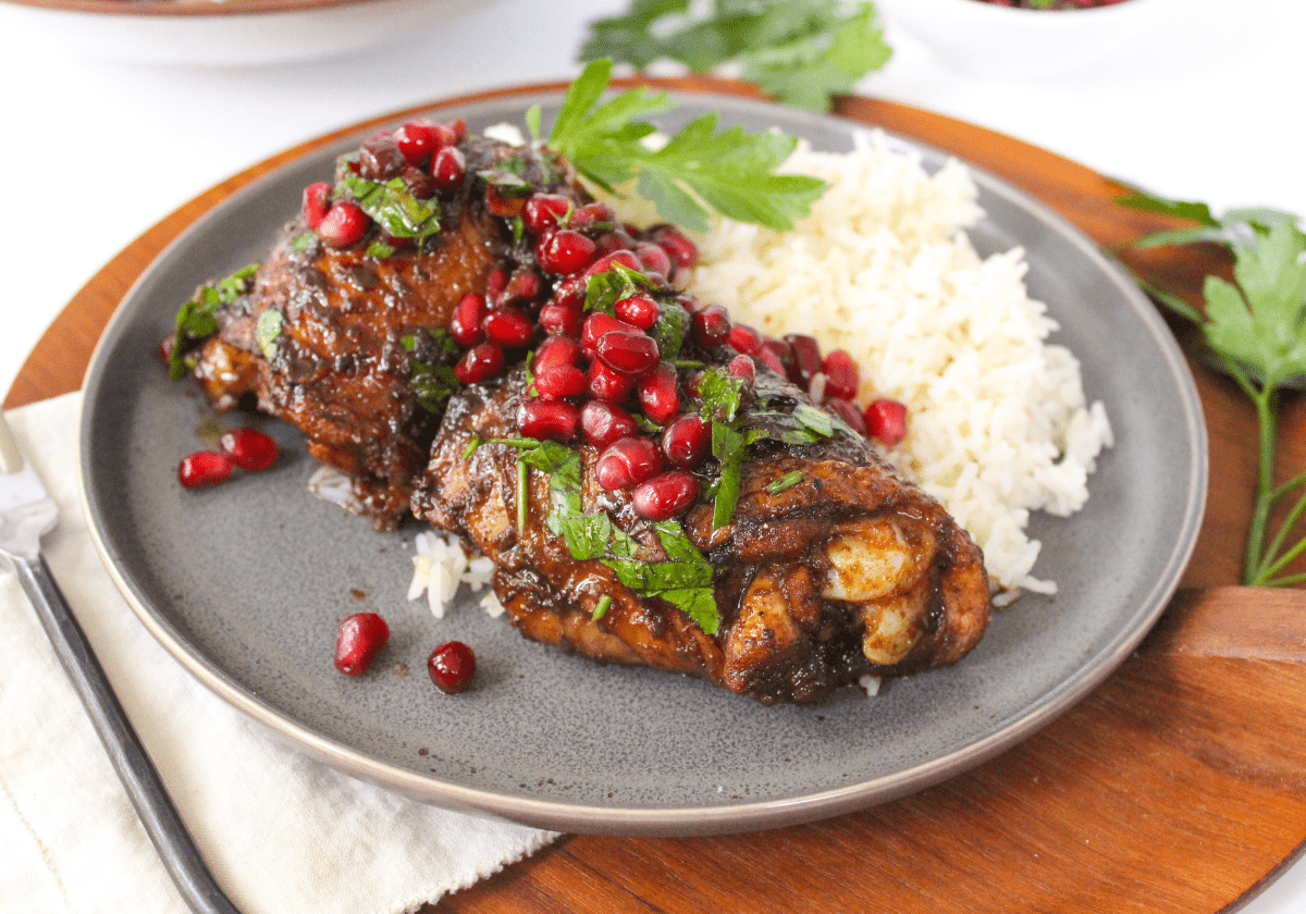 pomegranate chicken thighs with rice
