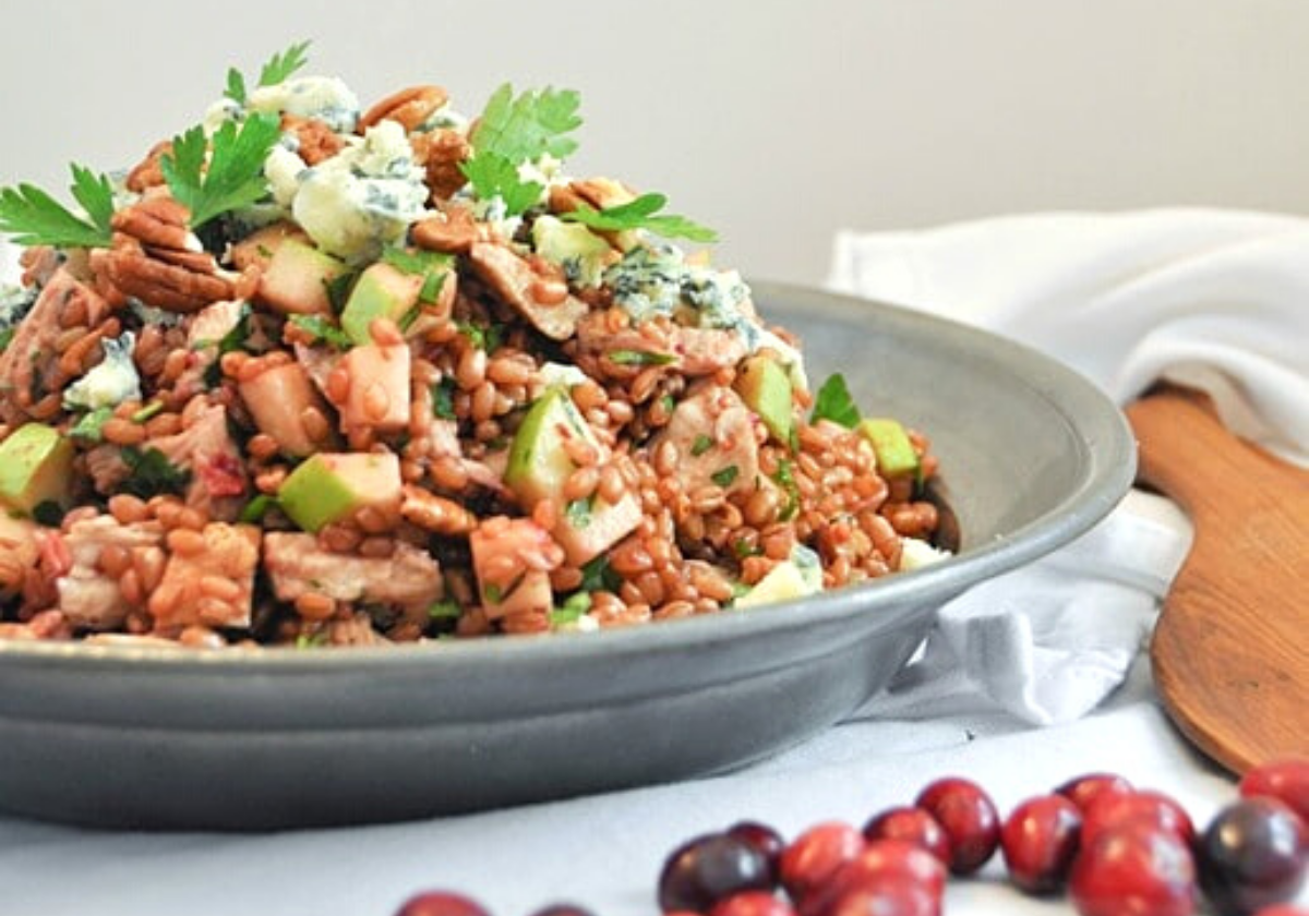 cranberry turkey salad with wheat berries