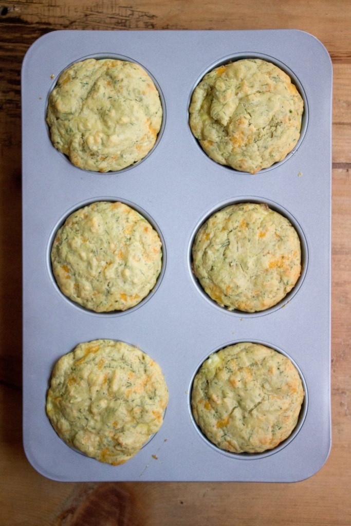 baked gluten free savory muffins in a jumbo muffin pan