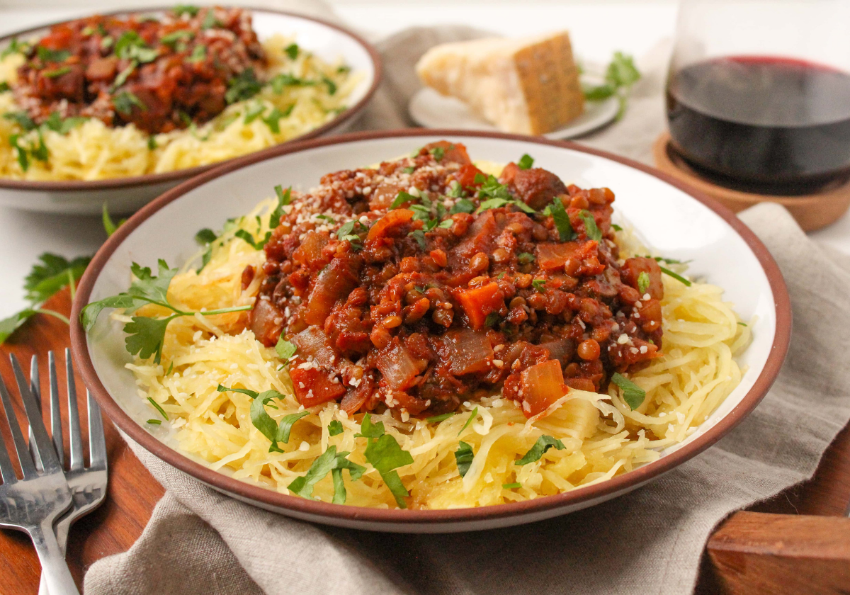 lentil bolognese with spaghetti squash