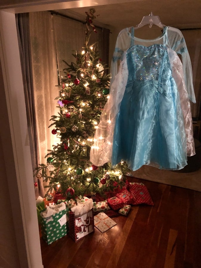 elsa princess dress with christmas tree