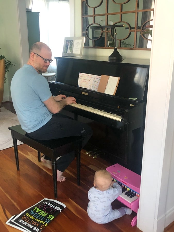 playing piano with baby