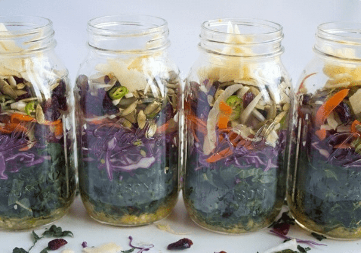 kale salad in a mason jar for meal prep