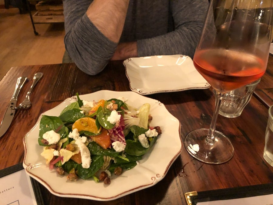 winter salad and a glass of rose
