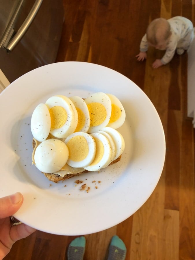hummus toast with sliced egg