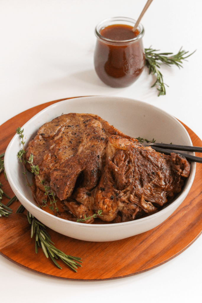 pressure cooked pork roast in a bowl