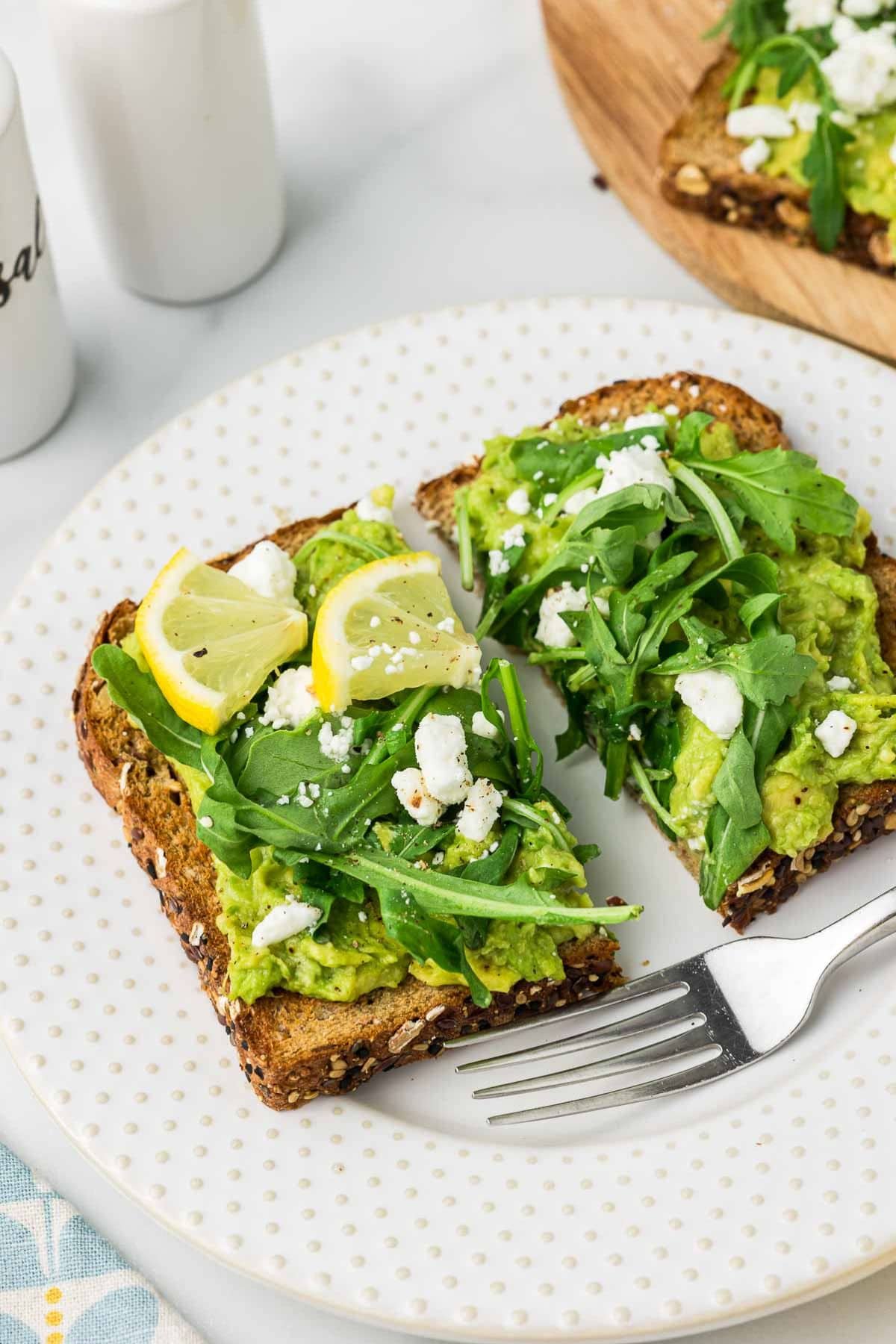5-Minute Smashed Avocado Goat Cheese Toast with Arugula
