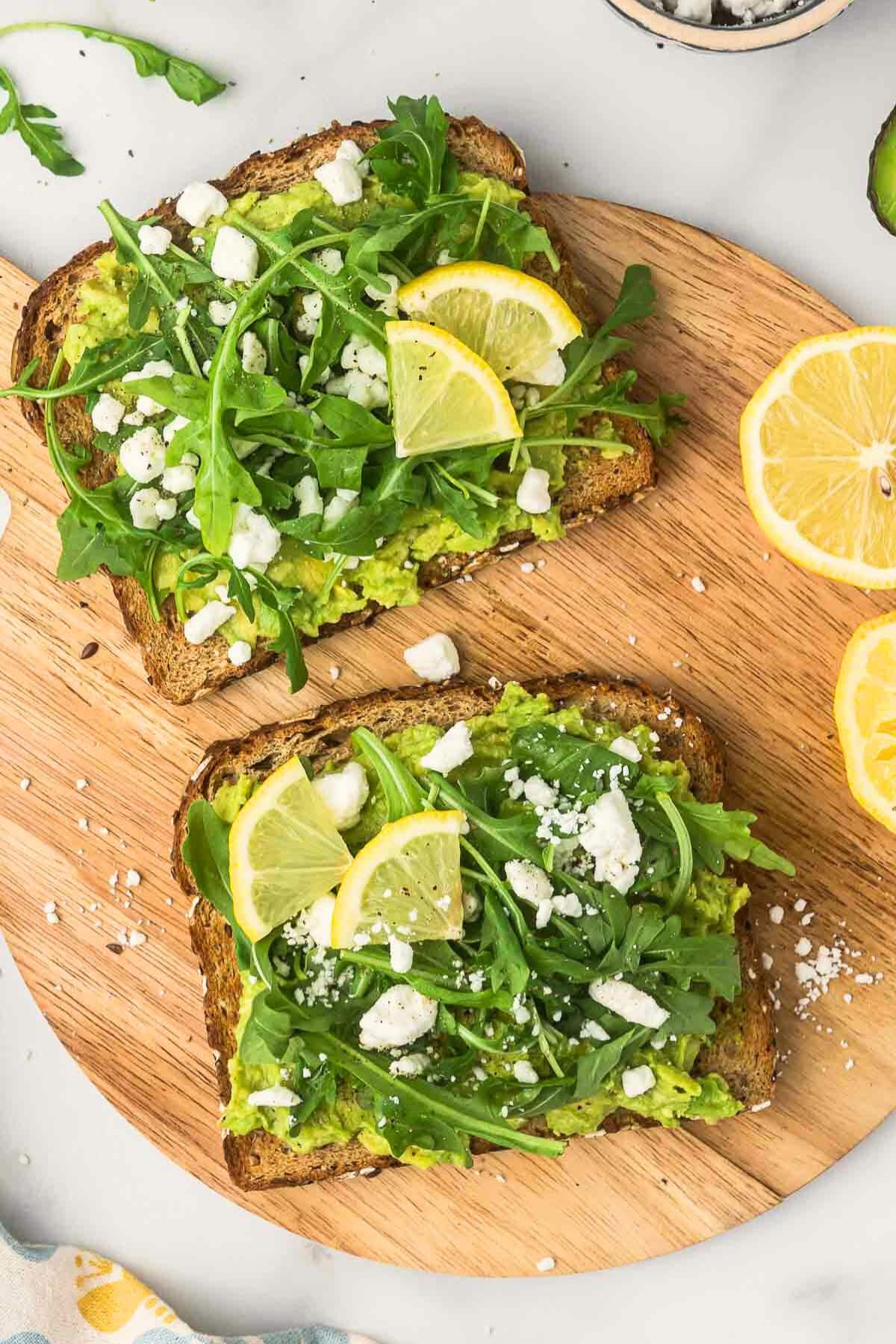 5-Minute Smashed Avocado Goat Cheese Toast with Arugula