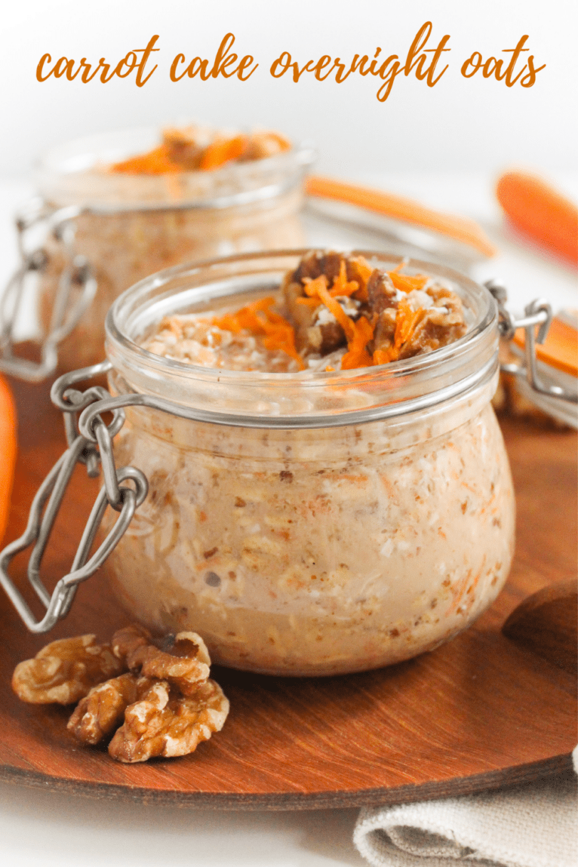 carrot cake overnight oats in a jar with walnuts