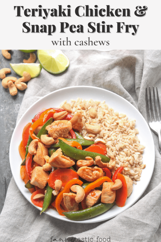 snap pea stir fry with teriyaki chicken and brown rice