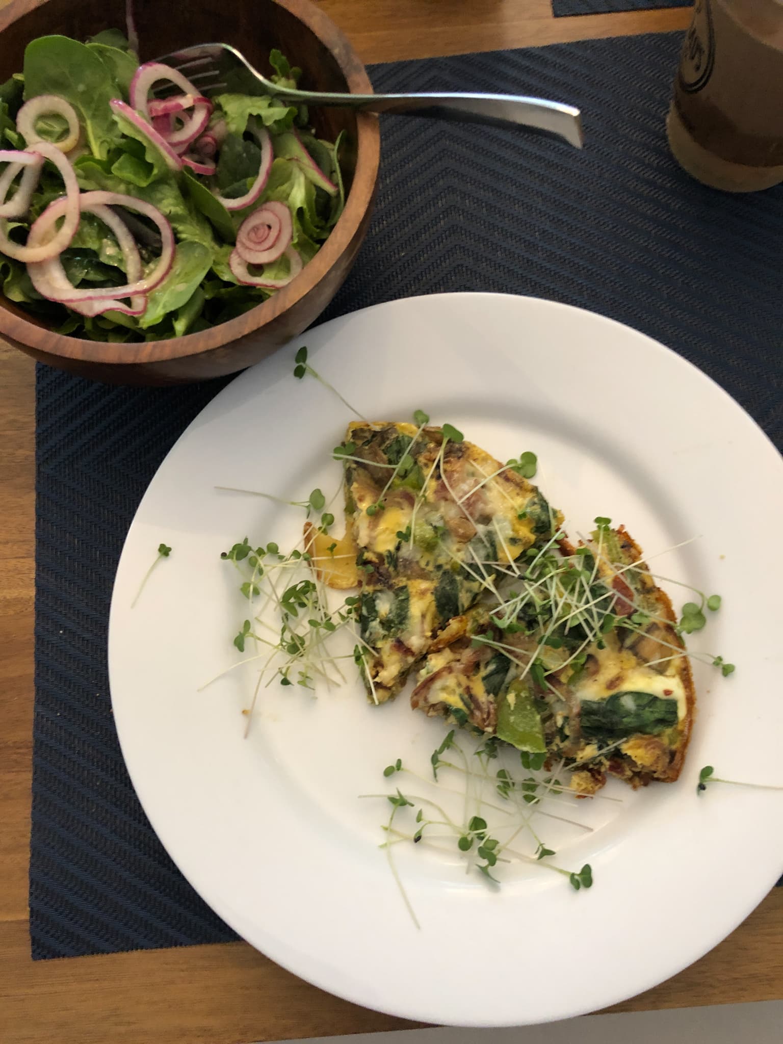brunch frittata with microgreens and salad
