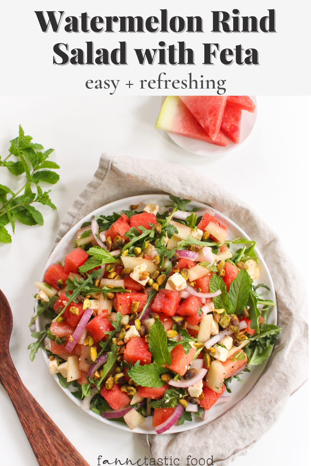 watermelon rind salad with feta and arugula